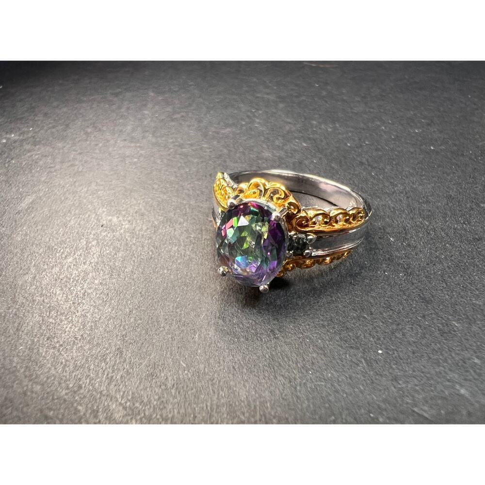 NEW green mystic topaz two toned sterling silver ring size 8 - Picture 15 of 16